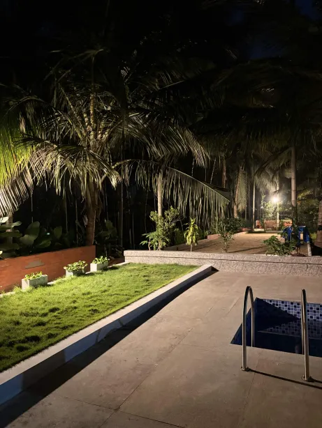 Lokavana resort pool area at night